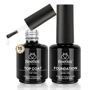 Base Gel Top Coat Set, 2Pcs 15ML Clear Base and No Wipe Top Coat Soak Off UV LED